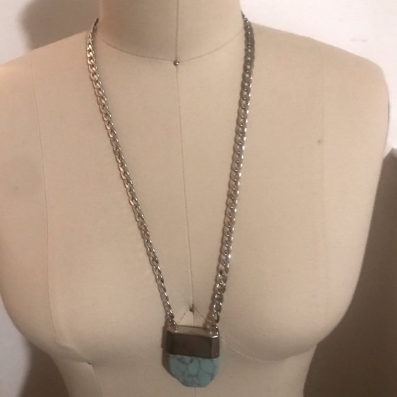 Simulated Turqoise and Silver-tone Necklace - Picture 2 of 4